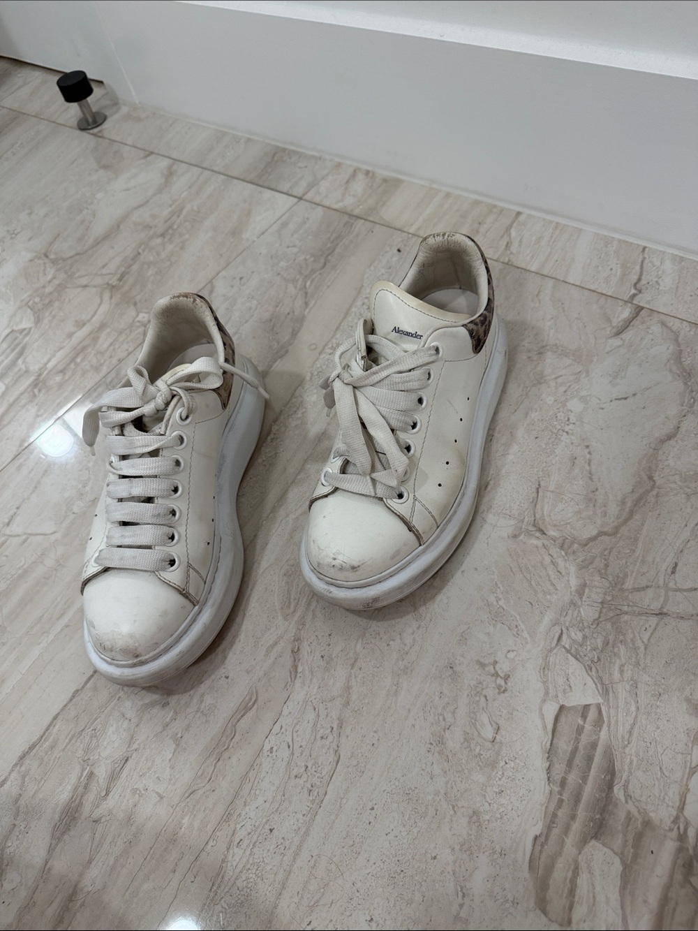 Alexander McQueen White Leather Sneakers with Cream Accents